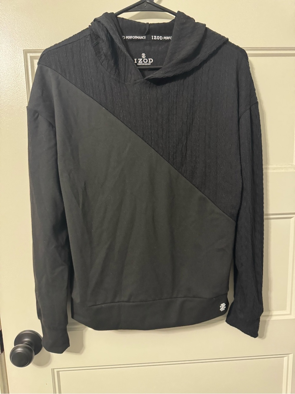Izod Black Diagonal Texture Crewneck Hoodie